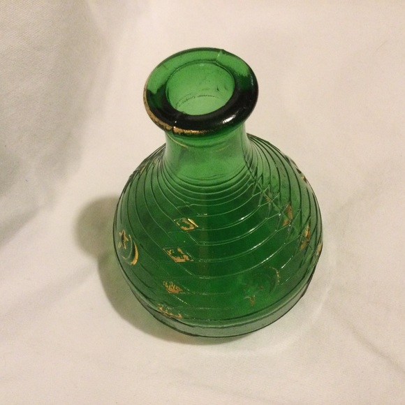 Vintage Italian Bottle Green Glass Mastercraft Moon Stars Gold - Picture 3 of 10